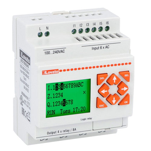 Lovato LRD10RA240, Micro PLC Base Module,Auxiliary Supply Voltage 100-240VAC, 6 Inputs / 4 Outputs Relays