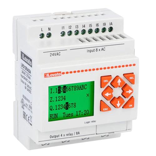 Lovato LRD12RA024, Micro PLC Base Module, Auxiliary Supply Voltage 24VAC, 8 Inputs / 4 Outputs Relays