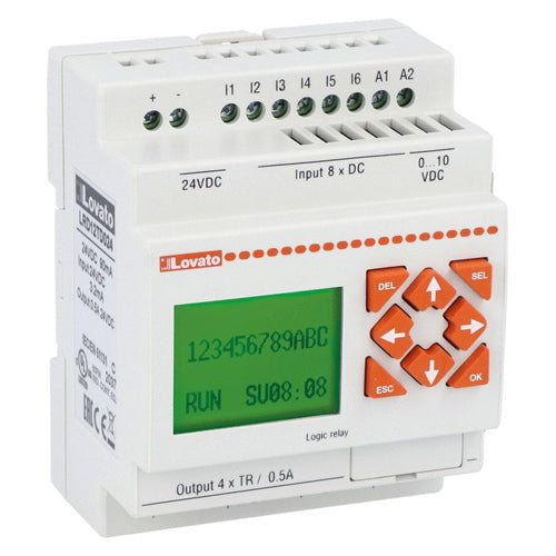 Lovato LRD12TD024, Micro PLC, Base Module, Auxiliary Supply Voltage 24VDC, 8 Inputs/4 Outputs Transistor