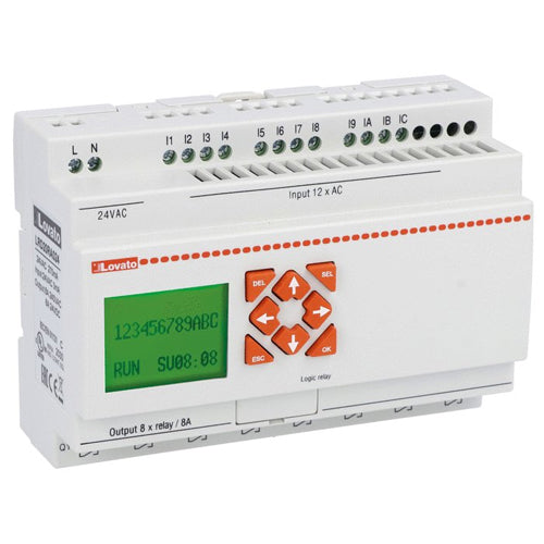 Lovato LRD20RA024, Micro PLC, Base Module, Auxiliary Supply Voltage 24VAC, 12 Inputs/8 Outputs Relay
