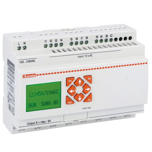 Lovato LRD20RA240, Micro PLC, Base Module, Auxiliary Supply Voltage 100-240VAC, 12 Inputs/8 Outputs Relay