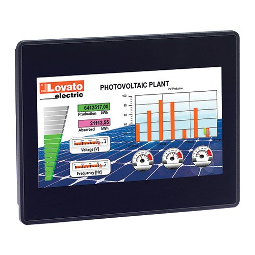 Lovato LRHA07, HMI Display 7'' TFT LCD 64K Colors Touch-Screen, Supply 12-24VDC, Ports Ethernet, RS232/RS485/RS422, USB