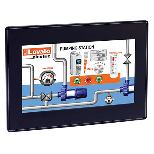 Lovato LRHA10, HMI Display 10.1'' TFT LCD 64K Colors Touch-Screen, Supply 12-24VDC, Ports Ethernet, RS232/RS485/RS422, USB