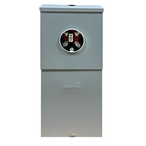Leviton LS820-BRC, Outdoor Meter Main Combo with 200A Main Circuit Breaker Factory Installed, 8 Spaces, NEMA 3R Rated, Includes Enclosure, Ring-Type Door, and Feed-Thru Lugs, Designed for Use in Canada