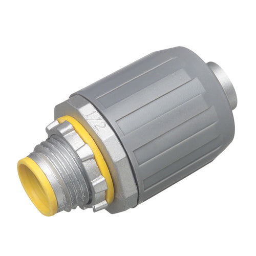 Arlington LT5A, 1/2" SNAP²IT Zinc Connector for Liquid-Tight Conduit, Push On Installation, with Insulated Throat, Gray, 25 Packs