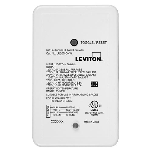 Leviton LU20S-DNW, Wireless Load Control Power Pack, Switching, ON/OFF, 20A, White