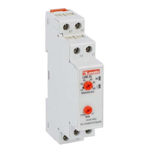 Lovato LVM25240, Level Monitoring Relay, Modular Version, Multi-Voltage. Emptying or Filling Function. Automatic Resetting, 24...240VAC/DC