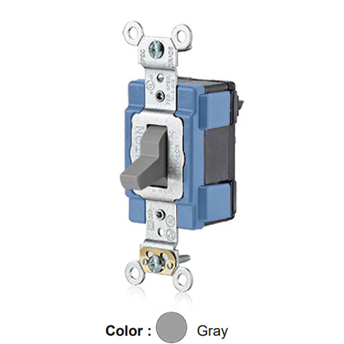 Leviton M1201-GY, Lev-Lok Modular Standard Single Pole AC Toggle Switch, Extra Heavy-Duty Industrial Specification Grade, 15A 120/277V, Self Grounding, Gray
