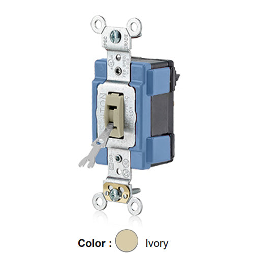 Leviton M1201-IL, Lev-Lok Modular Single Pole AC Tamper-Resistant (Key) Toggle Switch, Extra Heavy-Duty Industrial Specification Grade, 15A 120/277V, Self Grounding, Ivory