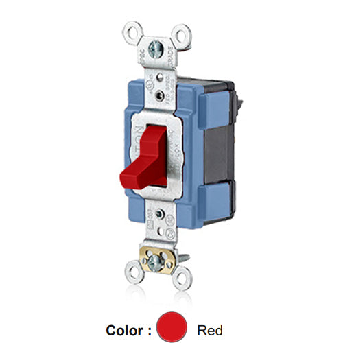 Leviton M1201-R, Lev-Lok Modular Standard Single Pole AC Toggle Switch, Extra Heavy-Duty Industrial Specification Grade, 15A 120/277V, Self Grounding, Red