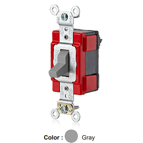 Leviton M1223-GY, Lev-Lok Modular Standard 3-Way AC Toggle Switch, Extra Heavy-Duty Industrial Specification Grade, 20A 120/277V, Self Grounding, Gray