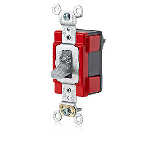 Leviton M1221-LHC, Lev-Lok Modular Single Pole AC Illuminated Toggle Switch, Extra Heavy-Duty Industrial Specification Grade, 20A 120/277V, Self Grounding, Clear
