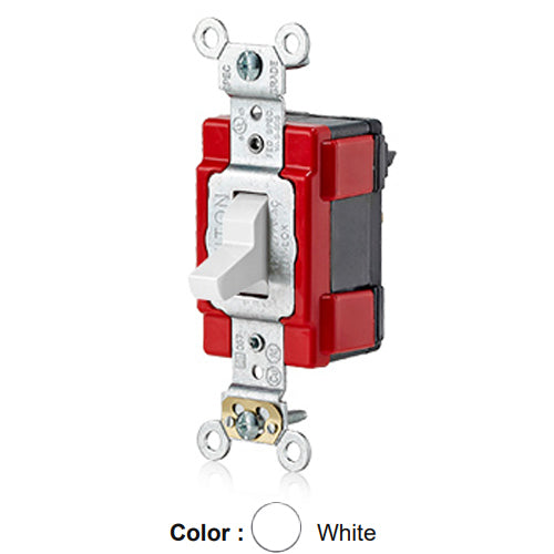 Leviton M1223-W, Lev-Lok Modular Standard 3-Way AC Toggle Switch, Extra Heavy-Duty Industrial Specification Grade, 20A 120/277V, Self Grounding, White