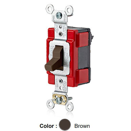 Leviton M1221, Lev-Lok Modular Standard Single Pole AC Toggle Switch, Extra Heavy-Duty Industrial Specification Grade, 20A 120/277V, Self Grounding, Brown