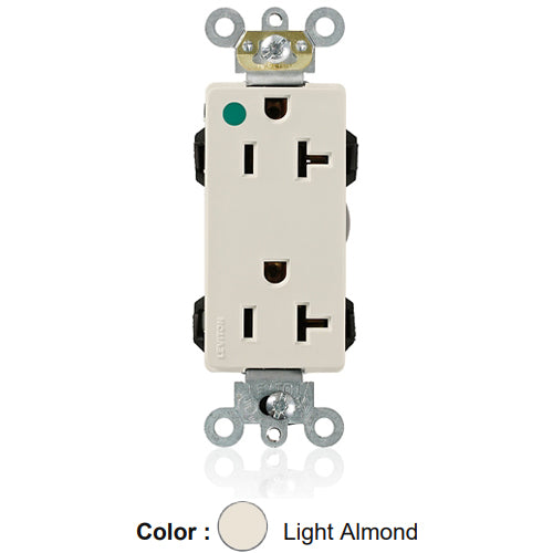 Leviton M1636-HGT, Lev-Lok Decora Plus Straight Blade Duplex Receptacle, Extra Heavy-Duty Hospital Grade, Smooth Face, 20A 125V, NEMA 5-20R, 2-Pole, 3-Wire, Modular Terminals, Light Almond