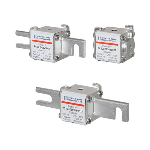 Mersen M300092, Square Body High-Speed Fuse, Fast Acting, Size 30 aR, 690/700VAC, 160A, With Striker Open Slot Blades