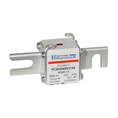 Mersen M300115, Square Body High-Speed Fuse, Fast Acting, Size 30 aR, 690/700VAC, 315A, With Striker DIN 80 Blades