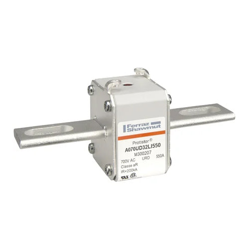 Mersen M300207, Square Body High-Speed Fuse, Fast Acting, Size 32 aR, 690/700VAC, 550A, With Striker Slotted Blades long