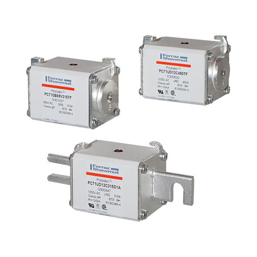 Mersen M300667, Square Body High-Speed Fuse, Fast Acting, Size 71 aR, 1100/1200VAC, 500A, With Striker Slotted Blades long