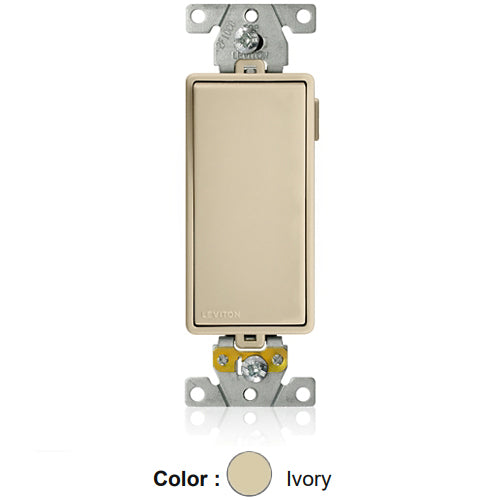 Leviton M5623-I, Lev-Lok Decora Plus 3-Way Modular Rocker Switch, Heavy-Duty Industrial Specification Grade, 20 Amp, 120/277 Volt AC, Self-Grounding, Ivory