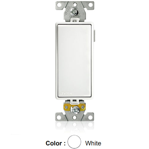 Leviton M5623-W, Lev-Lok Decora Plus 3-Way Modular Rocker Switch, Heavy-Duty Industrial Specification Grade, 20 Amp, 120/277 Volt AC, Self-Grounding, White