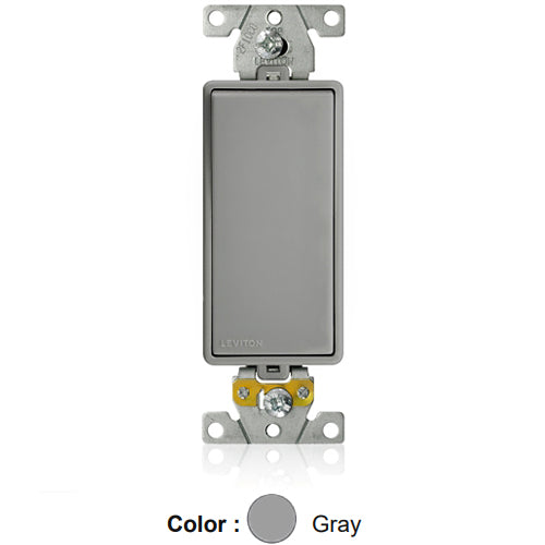Leviton M5693-GY, Lev-Lok Decora Plus 3-Way Modular Rocker Switch, Heavy-Duty Industrial Specification Grade, 15 Amp, 120/277 Volt AC, Self-Grounding, Gray