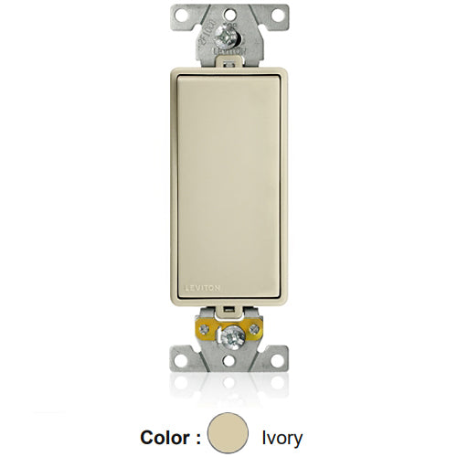 Leviton M5691-I, Lev-Lok Decora Plus Single-Pole Modular Rocker Switch, Heavy-Duty Industrial Specification Grade, 15 Amp, 120/277 Volt AC, Self-Grounding, Ivory