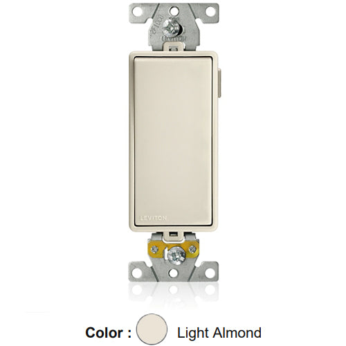 Leviton M5691-T, Lev-Lok Decora Plus Single-Pole Modular Rocker Switch, Heavy-Duty Industrial Specification Grade, 15 Amp, 120/277 Volt AC, Self-Grounding, Light Almond