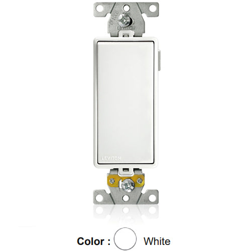 Leviton M5691-W, Lev-Lok Decora Plus Single-Pole Modular Rocker Switch, Heavy-Duty Industrial Specification Grade, 15 Amp, 120/277 Volt AC, Self-Grounding, White