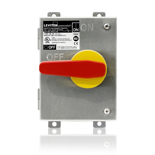 Leviton MDS3-AX, Non-Fused PowerSwitch Safety Disconnect Switch, 30/32 Amp, 600 Volt, 304 Stainless Steel Enclosure