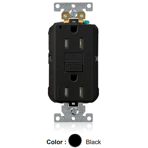 Leviton MGFT1-E, Lev-Lok SmartlockPro Self-Test GFCI Duplex Receptacle, Power Indication, Extra Heavy-Duty Industrial Specification Grade, Tamper-Resistant, 15A 125V, NEMA 5-15R, 2-Pole, 3-Wire, Self-Grounding, Black