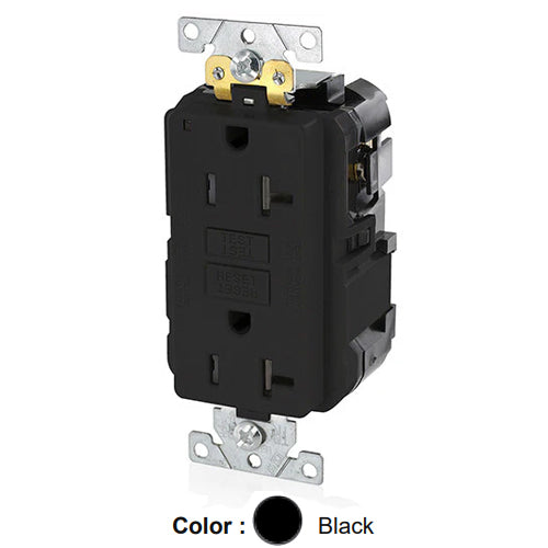 Leviton MGFT2-E, Lev-Lok SmartlockPro Self-Test GFCI Duplex Receptacle, Power Indication, Extra Heavy-Duty Industrial Specification Grade, Tamper-Resistant, 20A 125V, NEMA 5-20R, 2-Pole, 3-Wire, Self-Grounding, Black