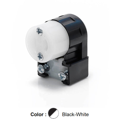 Leviton ML1-AC, Midget Locking Angle Connector, Industrial Grade, 15 Amp, 125 Volt, NEMA ML1R, 2-Pole, 2-Wire, Non-Grounding, Black/White