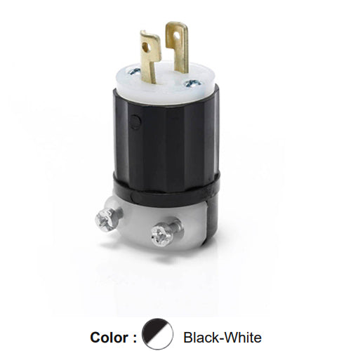 Leviton ML1-P, Midget Locking Plug, Industrial Grade, 15 Amp, 125 Volt, NEMA ML1P, 2-Pole, 2-Wire, Non-Grounding, Black/White