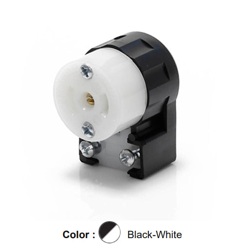 Leviton ML2-AC, Midget Locking Angle Connector, Industrial Grade, 15 Amp, 125 Volt, NEMA ML2R, 2-Pole, 3-Wire, Grounding, Black/White