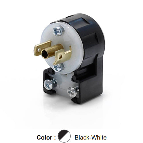 Leviton ML2-AP, Midget Locking Angle Plug, Industrial Grade, 15 Amp, 125 Volt, NEMA ML2P, 2-Pole, 3-Wire, Grounding, Black/White