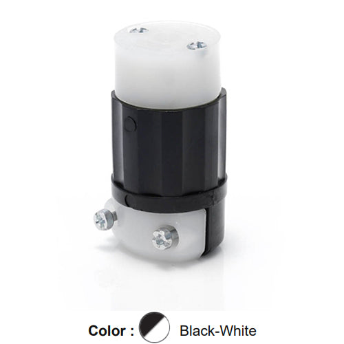 Leviton ML2-C, Midget Locking Connector, Industrial Grade, 15 Amp, 125 Volt, NEMA ML2R, 2-Pole, 3-Wire, Grounding, Black/White