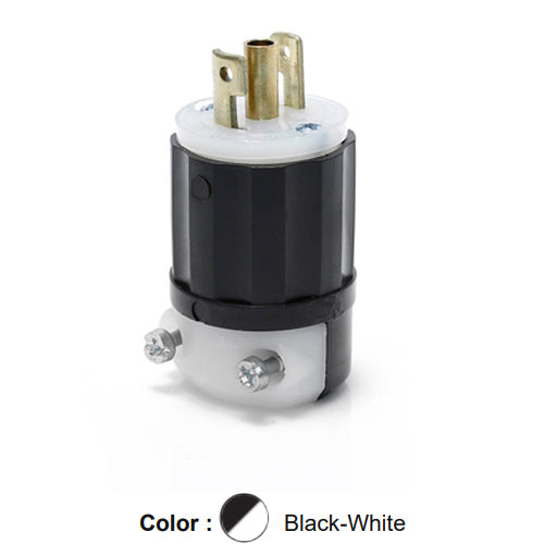 Leviton ML2-P, Midget Locking Plug, Industrial Grade, 15 Amp, 125 Volt, NEMA ML2P, 2-Pole, 3-Wire, Grounding, Black/White