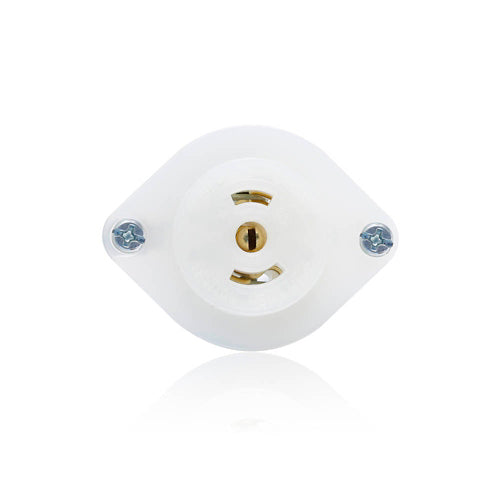 Leviton ML2-PER, Midget Flanged Outlet Locking Receptacle, Industrial Grade, 15 Amp, 125 Volt, NEMA ML2R, 2-Pole, 3-Wire, Grounding, White