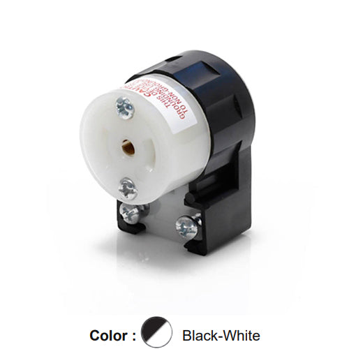 Leviton ML3-AC, Midget Locking Angle Connector, Industrial Grade, 15 Amp, 125/250 Volt, NEMA ML3R, 3-Pole, 3-Wire, Non-Grounding, Black/White