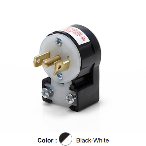 Leviton ML3-AP, Midget Locking Angle Plug, Industrial Grade, 15 Amp, 125/250 Volt, NEMA ML3P, 3-Pole, 3-Wire, Non-Grounding, Black/White
