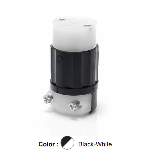 Leviton ML3-C, Midget Locking Connector, Industrial Grade, 15 Amp, 125/250 Volt, NEMA ML3R, 3-Pole, 3-Wire, Non-Grounding, Black/White