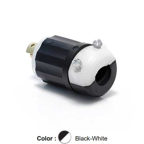Leviton ML3-P, Midget Locking Plug, Industrial Grade, 15 Amp, 125/250 Volt, NEMA ML3P, 3-Pole, 3-Wire, Non-Grounding, Black/White