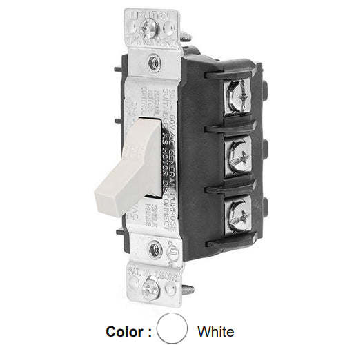 Leviton MS302-DSW, Single-Phase Single Throw AC Manual Motor Controller Component Switch, Suitable as Motor Disconnect, Standard Toggle, Industrial Grade, 30 Amp, 600 Volt, 2-Pole, Non-Grounding, Back & Side Wiring, White