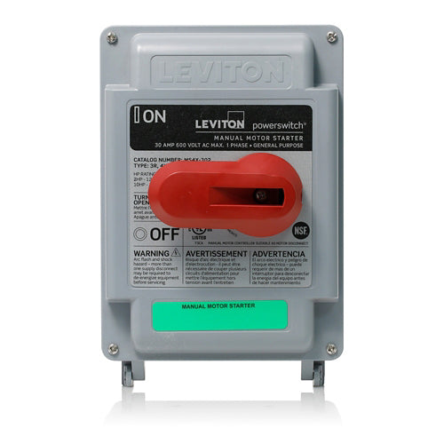 Leviton MS4X-403, Three-Pole Non-Fused AC Manual Motor Controller Enclosed Switch, Suitable as Motor Disconnect, Pistol Grip Toggle, 40 Amp, 600 Volt, Type 4X Non-Metallic Enclosure, NSF Certified