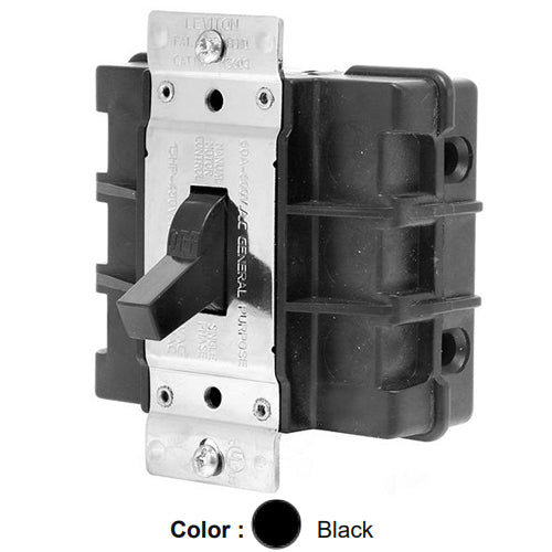Leviton MS603-BW, Three-Phase Single Throw AC Manual Motor Controller Component Switch, Standard Toggle, Industrial Grade, 60 Amp, 600 Volt, 3-Pole, Non-Grounding, Back Wired, Black