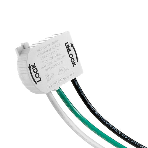 Leviton MSTWL-SDA, Wiring Module for Lev-Lok Receptacles, 20 Amp, 125 Volt, 2-Pole, 3-Wire, 6'' THHN #12 AWG Solid Wire Leads, White