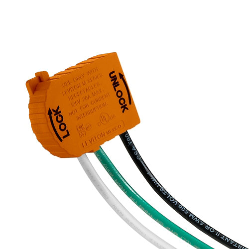 Leviton MSTWL-SIG, Wiring Module for Lev-Lok Isolated Ground Receptacles, 20 Amp, 125 Volt, 2-Pole, 3-Wire, 6'' THHN #12 AWG Solid Wire Leads, Orange
