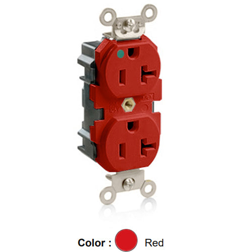 Leviton MT830-R, Lev-Lok Straight Blade Duplex Receptacle, Heavy-Duty Hospital Grade, Tamper-Resistant, Smooth Face, 20A 125V, NEMA 5-20R, 2-Pole, 3-Wire, Modular Terminals, Red