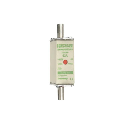 Mersen NH000AM50V63, DIN NH Standard fuse-link aM, Size NH000, 500VAC, 63A, live tags Double indicator